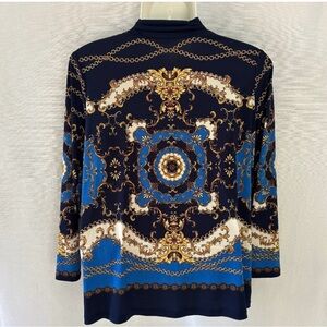 SUSAN GRAVER Baroque Print Liquid Knit Ruched Turtleneck